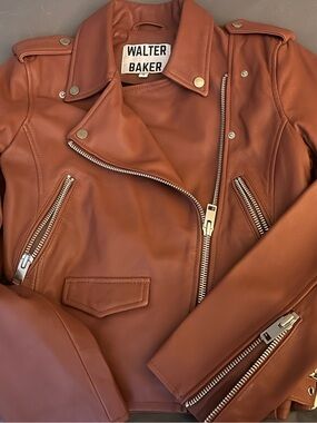 Walter Baker Lamb Leather Moto Jacket in Chestnut